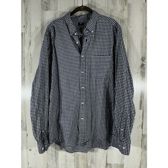Uniqlo Mens Flannel Button Up Shirt Size XL Navy Blue White Check - Picture 1 of 11